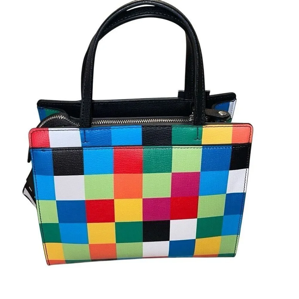 Karl Lagerfeld Womens Check Maybelle‎ Satchel Crossbody Multicombo Medium NWT